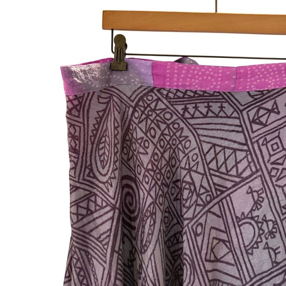 Boho Reversible Wrap Skirt Silk Purple Pink Tie Hippie Indie Fairy Layered - Picture 10 of 12